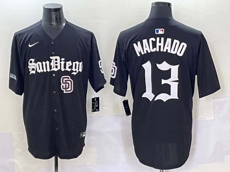 Men 2025 San Diego Padres #13 Machado Black Five generations Joint Name Nike MLB Jersey style 16